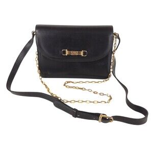 Vintage Celine Flap Crossbody Bag OS Womens Black Leather Rare